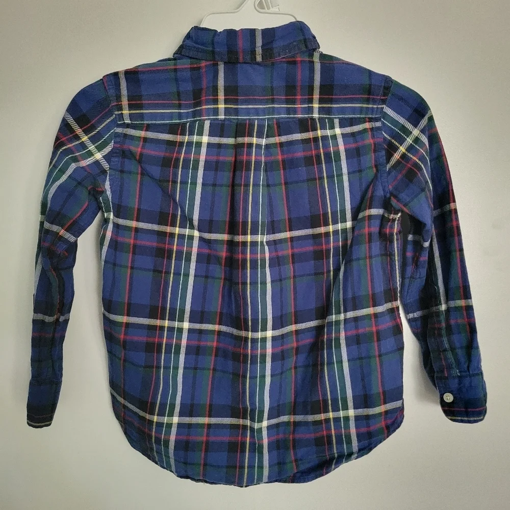 Polo Ralph Lauren 100% Cotton Long Sleeve Button Down Boys 4 Plaid Blue